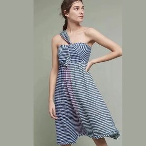 Anthropologie Gingham One Shoulder Party Dress